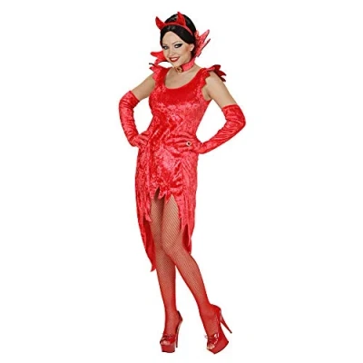 Afbeelding van Widmann Duivel Kostuum Duivelin, Fluweel Lady Beelzebub Vrouw Rood Medium Halloween Verkleedkleding