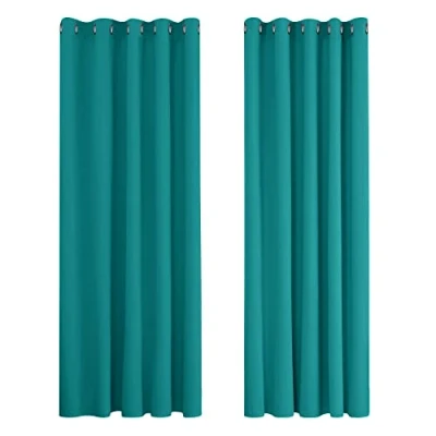 Afbeelding van Deconovo verduisterende gordijnen, warmte isolerend, voor de woonkamer en slaapkamer, modern ontwerp met ringen, turquoise, 168 x 229 cm (B H), 2 stuks