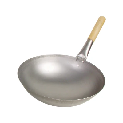 Afbeelding van Wokpan ronde bodem met houten handvat Ø30 cm