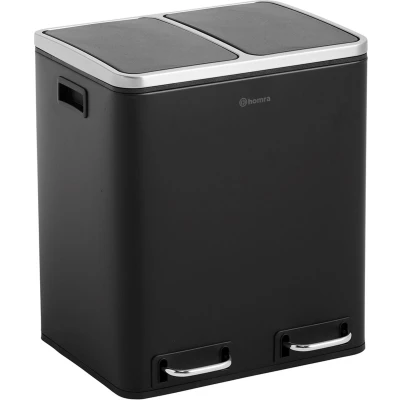 Afbeelding van Homra BLINQ Prullenbak 30 Liter 2x15 L inhoud Duo Pedaalemmer Zwart Afvalemmer Recycle Afvalbak Zwarte Afvalscheidingsprullenbak Hygiënisch Afval Scheiden Keuken Vuilbak Kantoor Prullenbakken Afvalscheiding