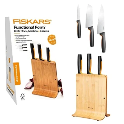 Afbeelding van Fiskars Functional Form Bamboe messenblok met 3 messen