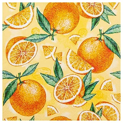 Afbeelding van 20 servetten in verse stukjes sinaasappel, tafeldecoratie decoupage servettentechniek 33 x cm