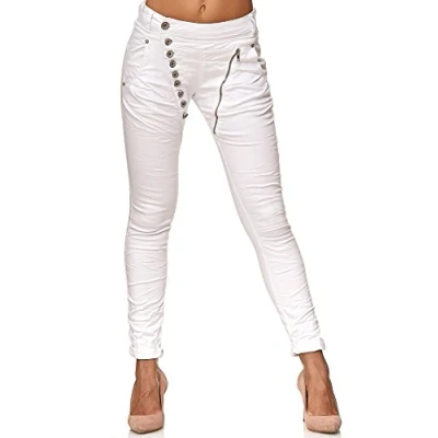 Afbeelding van Elara Jeans Femmes Pantalon Baggy Boutons Chunkyrayan, Blanc Nouveau, 38 Slim