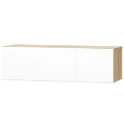 Afbeelding van Tv meubel 120x40x34 cm spaanplaat hoogglans wit en eikenkleur