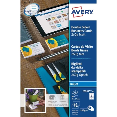 Afbeelding van Avery Visitekaarten Voor Inkjet Quick&amp;clean Mat, 80 Kaartjes, 260 G/m²
