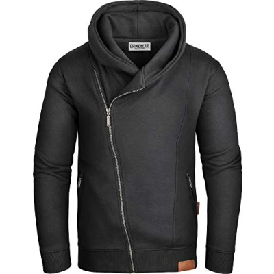 Afbeelding van Grin&amp;Bear GEC016 hoodie voor heren met schuine ritssluiting, zwart.