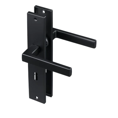 Afbeelding van Ostiumhome® Veneto Deurklink Mat Zwart op Schild Met Sleutelgat Vierkant Complete Set