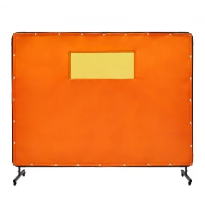 Image de VEVOR Rideau de Soudage avec Cadre, 1,8x2,4 m Écran Protection pour Soudure en Vinyle Ignifuge sur 4 Roues Pivotantes (2 Verrouillables), Fenêtre Transparente Atelier, Industrie, Orange