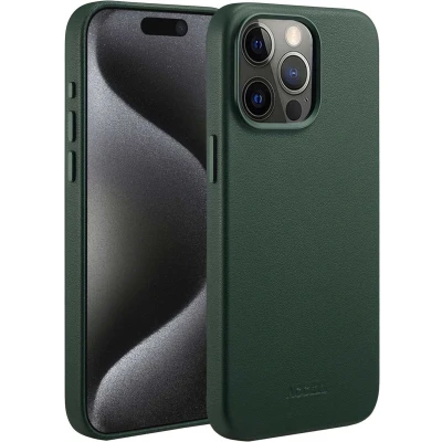 Afbeelding van Accezz Hoesje Geschikt voor iPhone 15 Pro Max MagSafe Leather Backcover Donkergroen