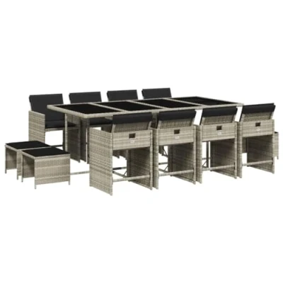 Afbeelding van vidaXL 13 delige Tuinset met kussens poly rattan lichtgrijs