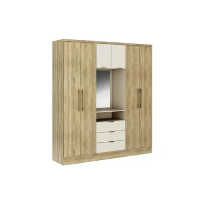 Afbeelding van Kast Met 6 deuren en 3 lades spiegel L180 cm Kleur: naturel beige ELORIO L 180 x H 206 D 46.5