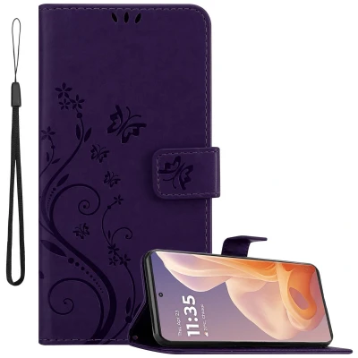 Afbeelding van Cadorabo Hoesje geschikt voor Motorola Moto G85 in BLOEMEN DONKER PAARS Beschermhoes bloemmotief met magnetische sluiting, standfunctie en kaartsleuven Book Case Cover Etui