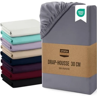Afbeelding van Utopia Bedding Hoeslaken 90 x 200 cm, hoekhoogte van 30 cm voor dikke matrassen, geborsteld microvezel, polyester