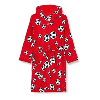 Afbeelding van Playshoes Fleece badjas voor kinderen Voetbal Rood maat 86 92cm