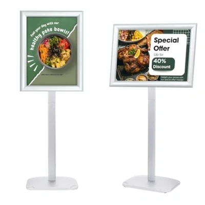 Afbeelding van Mutualsign Robuuste A3 posterstandaard met stabiele basis, klikframe voor menu, beoordelingen, reclame, welkom, zilver