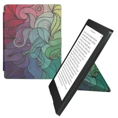 Afbeelding van kwmobile E reader hoesje geschikt voor Kobo Aura H2O Edition 2 hoes Ereader flip case met standaard cover van kunstleer In roze / blauw groen