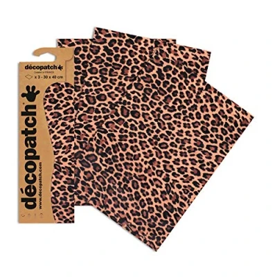 Afbeelding van Décopatch 3 vellen luipaardprint papier 30 x 40 cm Voor gebruik met lijm en vernis Décopach Ref. C207O Bruin