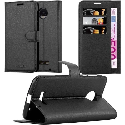Afbeelding van Cadorabo Hoesje geschikt voor Motorola MOTO Z FORCE in PHANTOM ZWART Beschermhoes met magnetische sluiting, standfunctie en kaartvakje Book Case Cover Etui