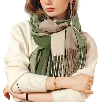 Afbeelding van Bakicey XXL sjaal, warm en zacht, gebreid, geruit, wintersjaal voor dames, wollen dekensjaal, omslagdoek, poncho, cape, ZC