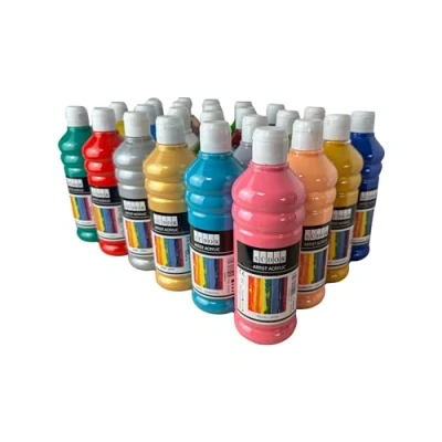 Afbeelding van Set van 24 acrylverf 500 ml. Sterk gepigmenteerde en ondoorzichtige kunstenaarsverf. Ideaal voor om te gieten. Geschikt canvas, hout, steen, papier. x ml