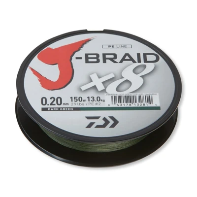 Image de Tresse Daiwa J Braid X8 0.20mm 150m d. green/vert pêche