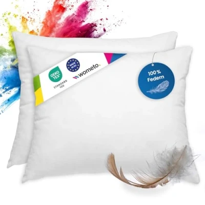 Afbeelding van Set van 2 verenkussen, 100% veren, 40 x 50 cm, 450 g, OekoTex kussen, binnenkussen, kussenvulling, klein hoofdkussen, stuks