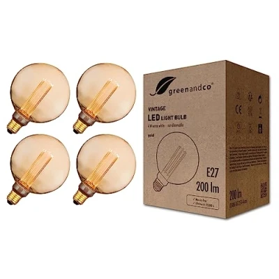 Afbeelding van greenandco 4 stuks LED lampen in vintage design voor sfeerverlichting E27 G125 Edison 4W 200lm 1800K goud extra warm wit 320 230V flikkervrij niet dimbaar