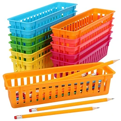 Afbeelding van Belle Vous Schrijfwaren Opslag Mandjes (12 Pak) Organizer Bakjes in Geassorteerde Kleuren Pennen/Potloden Houders Voor School Klaslokalen, Bureau Net, Accessoires, Huis, Kantoor en Benodigdheden