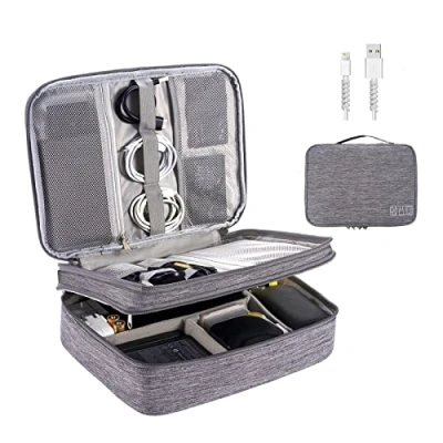 Afbeelding van OrgaWise Kabeltas Elektronica Accessoires Organizer Reizen Universele Tas voor Van Mobiele Telefoon Oplaadkabel Powerbank USB SD kaarten 3 laags grijs