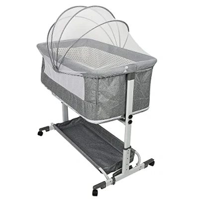 Afbeelding van WODFARR Cododo babybed, 2 in 1, wieg met matras en muggennet, babywieg, draagkracht 50 kg, hoogteverstelling (113 x 66 84 cm, grijs)