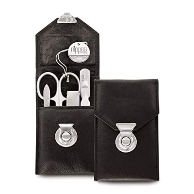 Afbeelding van Nippes Solingen Manicure set 4 delig RVS LOCKS Zwart Leren Etui Handgemaakt 25 Jaar Garantie