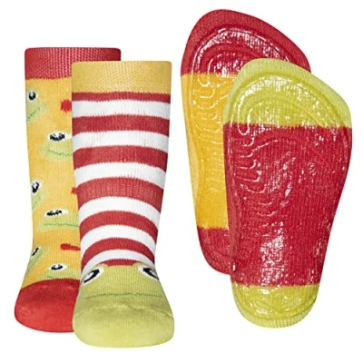 Afbeelding van EWERS Set van 2 paar antislip sokken met kikkerpatroon voor meisjes, rubberen zool, gemaakt in Europa, sokken, roodgoud