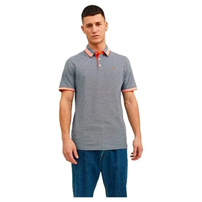Image de Jack &amp; Jones Homme Polo Jjepaulos Ss Noos, Blazer Bleu Marine Détails : Fluo, XXL