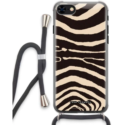 Afbeelding van Case Company® hoesje met Koord geschikt voor iPhone 8 Arizona Zebra Telefoonhoesje Zwart Extra Bescherming aan alle Kanten en Over de Schermrand