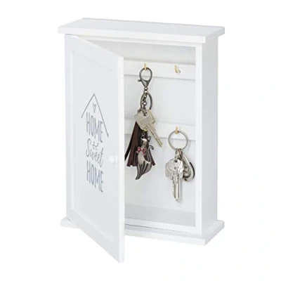 Afbeelding van Relaxdays Sleutelbox van hout, Home Sweet Home, landhuisstijl, om op te hangen, h x b d 29 22 8 cm, wit