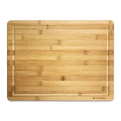 Afbeelding van Navaris bamboe snijplank met sapgleuf Houten keukenplank Duurzaam en praktisch werkblad 45 x 34 1,8 cm