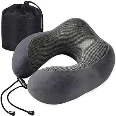 Afbeelding van Reiskussen, nekkussen van traagschuim, draagbaar, klein en licht, voor reizen, zacht comfortabel vliegtuigkussen, donkergrijs
