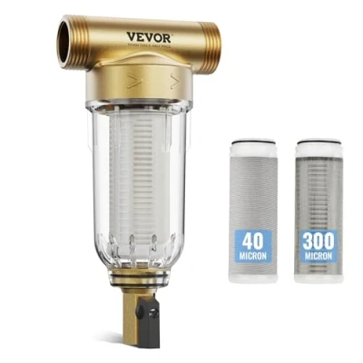 Image de VEVOR Préfiltre à eau rotatif, 40 μm/300 μm, filtre sédiments d&#039;eau de puits pour toute la maison, 19 mm G F + 25,4 M, débit élevé 4 T/H, systèmes filtration dans maison