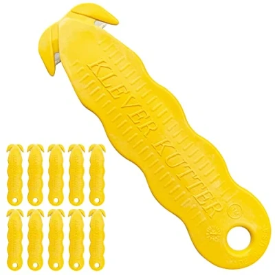 Afbeelding van KLEVER INNOVATIONS KCJ 1YKlever Kutter geel, uniek design, dubbele haken, wegwerpmes, veiligheid, 10 stuks