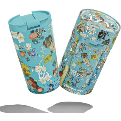 Afbeelding van IZY Drinkfles Bloemen Thermos mug Koffiebeker to go Thermosbeker RVS 6 uur warm 350ML