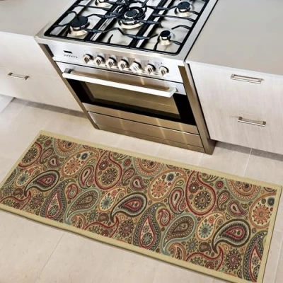 Afbeelding van Ottomanson Tapijtloper Ottohome collectie rubberen achterkant kasjmier patroon eigentijdse stijl 50 cm x 150 beige