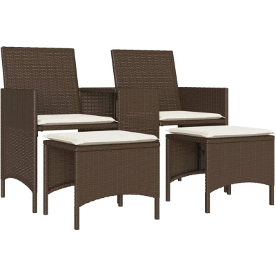 Afbeelding van Tuinbank 2 zits met tafel en voetenbanken poly rattan bruin