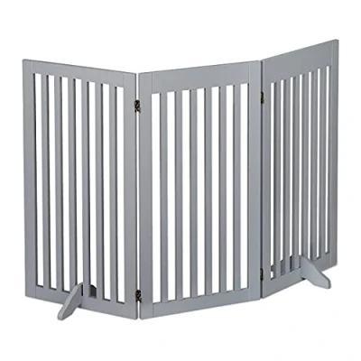 Afbeelding van Relaxdays Veiligheidshekje hout 92 cm hoog traphekje deurhek zonder boren grijs 3 panelen