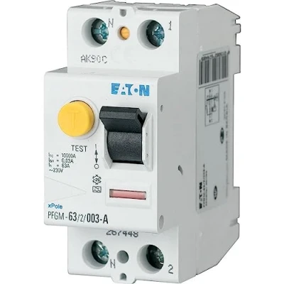 Afbeelding van EATON 264286 PFGM 63/2/003 verschillende schakelaar wit zwarte controller 2 polen / 63 A 30 MA type AC schroefaansluiting