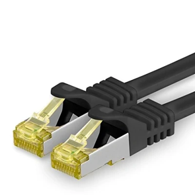 Afbeelding van 1aTTack.de Cat.7 netwerkkabel Cat7 ethernetkabel netwerk internet DSL modem router hub patchkabel LAN kabel ruwe 10 Gb/s (SFTP PIMF LSZH) set met Rj 45 stekker Cat.6a 2m zwart 1 stuk