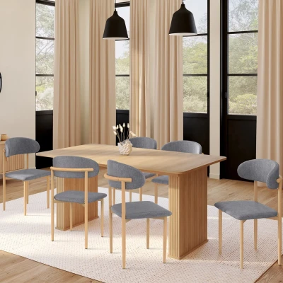 Afbeelding van Set van 6 CELESTINE Scandinavische eetkamerstoelen in gevlekte grijze stof met schooljongendesign