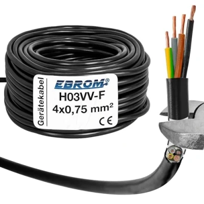 Afbeelding van H03VV F kunststof kabel voor led 4 x 0,75 mm², 4G0,75, rond, zwart, 10 m, 15 20 25 30 35 40 45 55 60 m , enz. tot 250 in stappen van 5