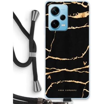 Afbeelding van Case Company® hoesje met Koord geschikt voor Xiaomi Redmi Note 12 Pro Plus Gouden marmer Telefoonhoesje Zwart Bescherming aan alle Kanten en Over de Schermrand