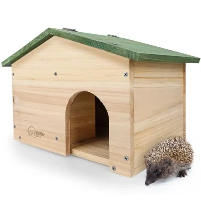 Afbeelding van Wildlife Home Egelhuis met zadeldak Bouwpakket Houten bodem en labyrintingang ca. 33 x 22,5 25 cm