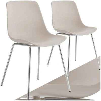 Afbeelding van Tectake® Mave Stoelen Kunststof Eetkamerstoelen in Modern Design set van 2 taupe/ chroom